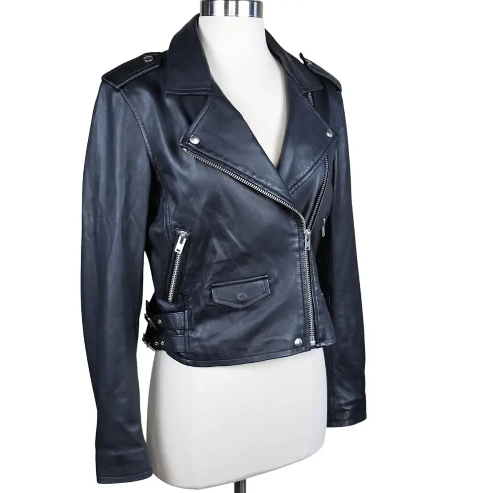 IRO Ashville Black Lambskin Leather Moto Biker Jacket RARE Size US 10 EU 42 - Picture 8 of 15